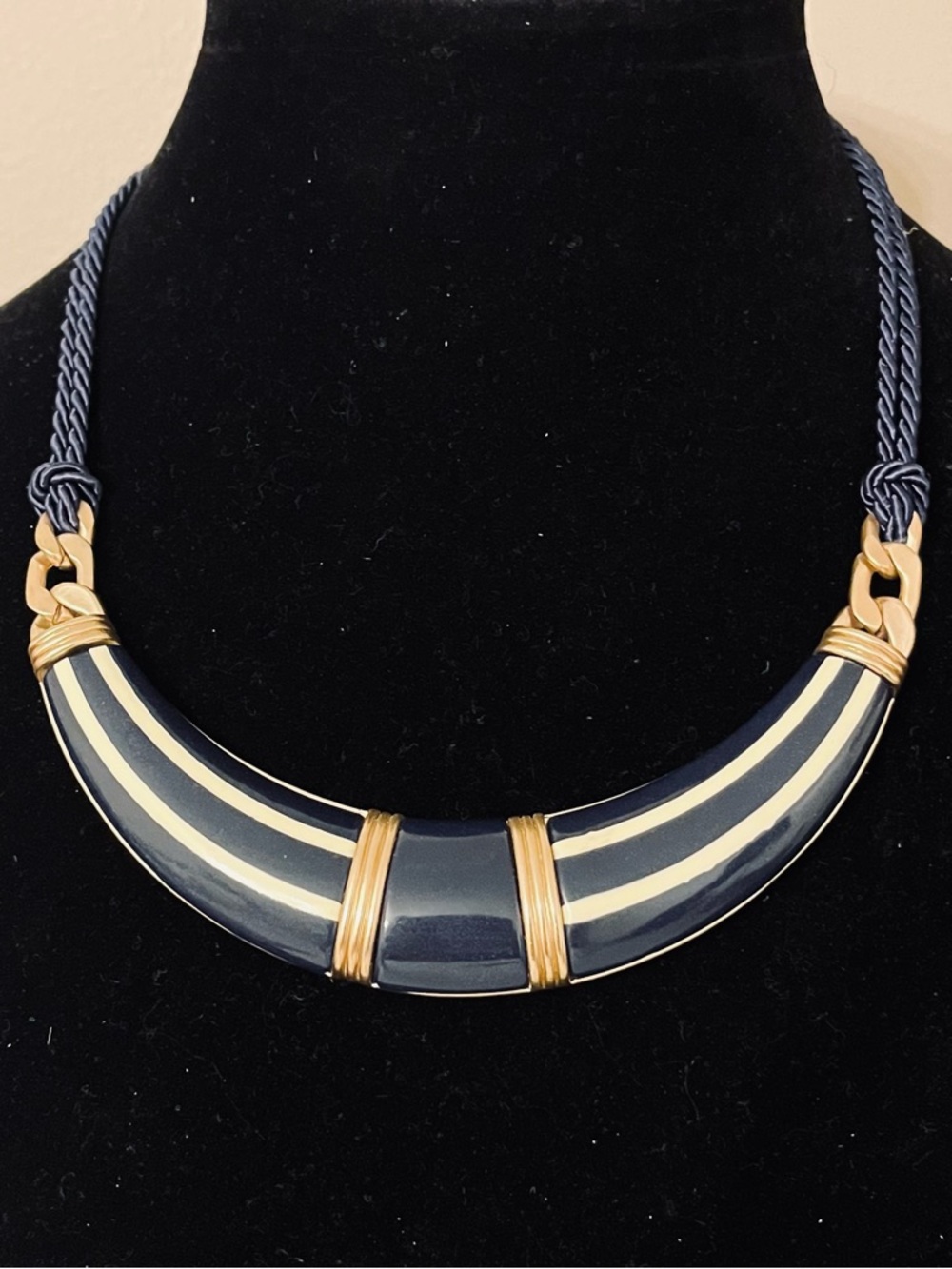 #254 CHICOS Blue & Ivory Enamel Necklace